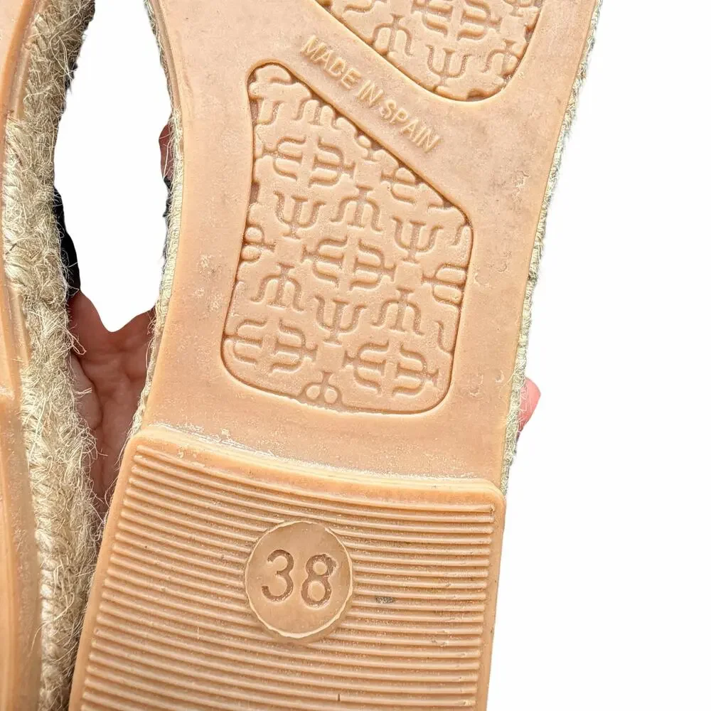 Maypol Studded Leather Espadrille Sandals Black Gold EU 38 US 7.5
